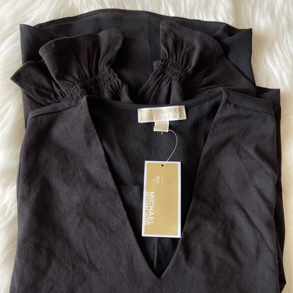 MICHAEL KORS Black Flare-sleeve Mixed Media Blouse - Picture 3 of 3